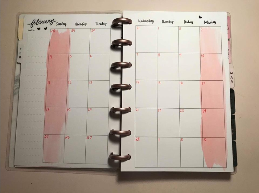 calendar over 2 page layout in planner
