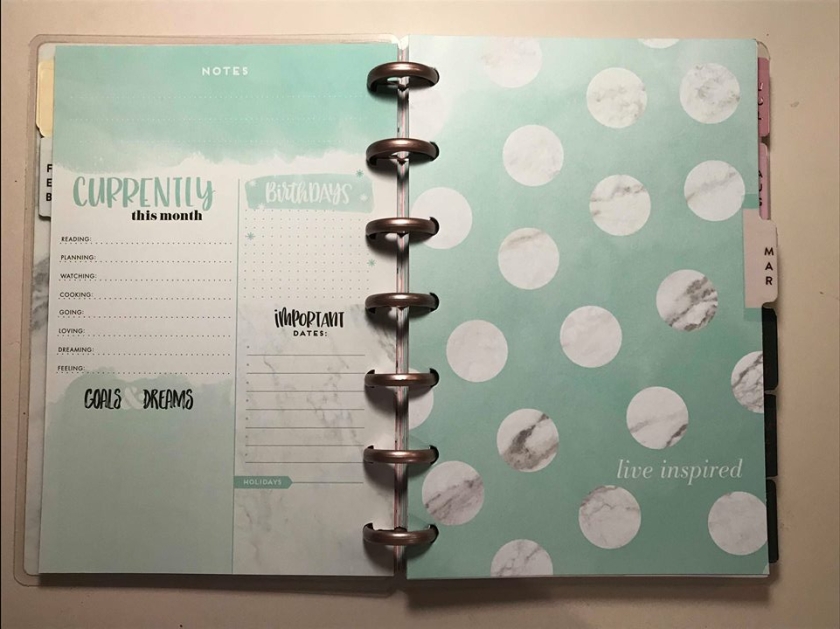 monthly preview of 2 page spread of planner